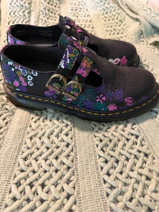 Dr. Martens Shoes - Dr. Martens women’s  Black Floral Double-Buckle Mary Janes